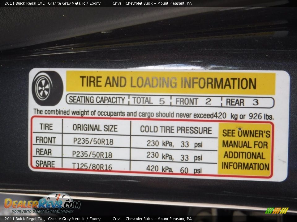 2011 Buick Regal CXL Granite Gray Metallic / Ebony Photo #35