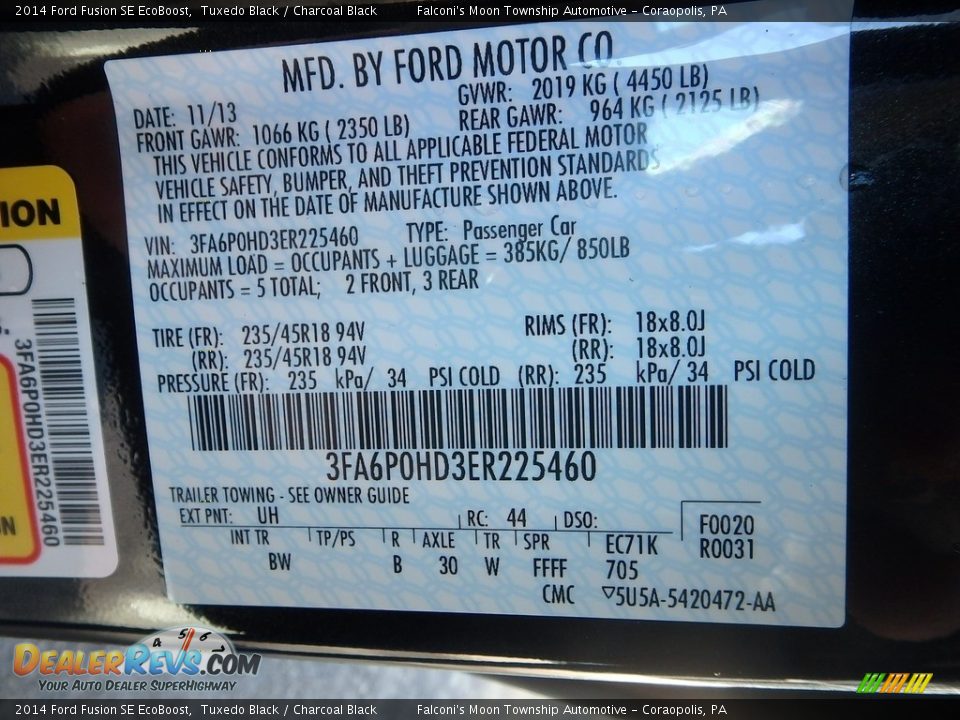 2014 Ford Fusion SE EcoBoost Tuxedo Black / Charcoal Black Photo #23