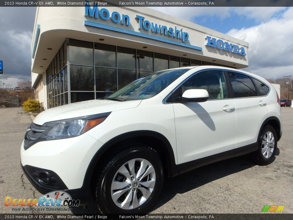 2013 Honda CR-V EX AWD White Diamond Pearl / Beige Photo #1