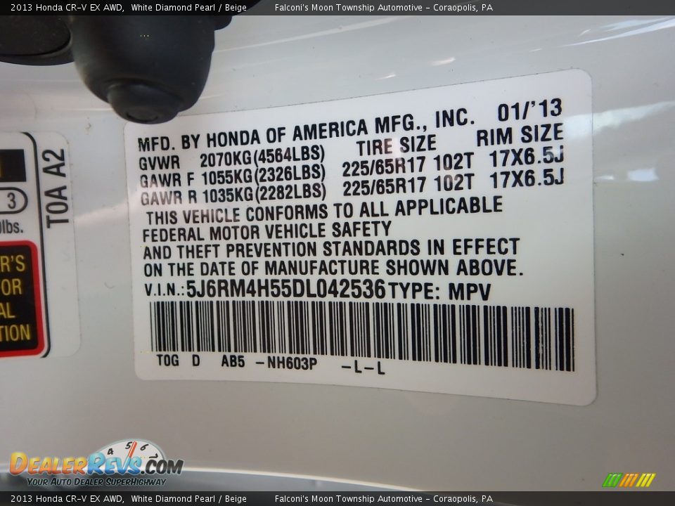 2013 Honda CR-V EX AWD White Diamond Pearl / Beige Photo #23