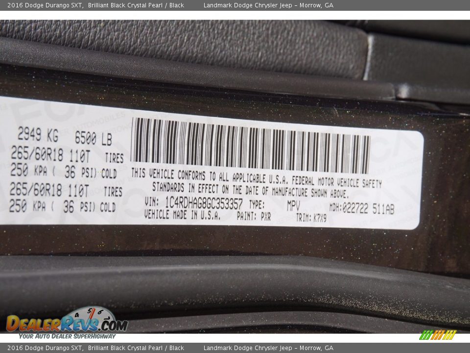 2016 Dodge Durango SXT Brilliant Black Crystal Pearl / Black Photo #10