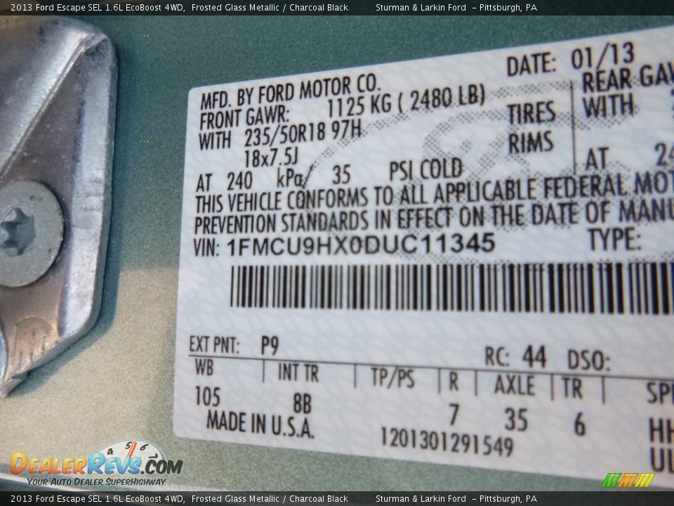 2013 Ford Escape SEL 1.6L EcoBoost 4WD Frosted Glass Metallic / Charcoal Black Photo #10
