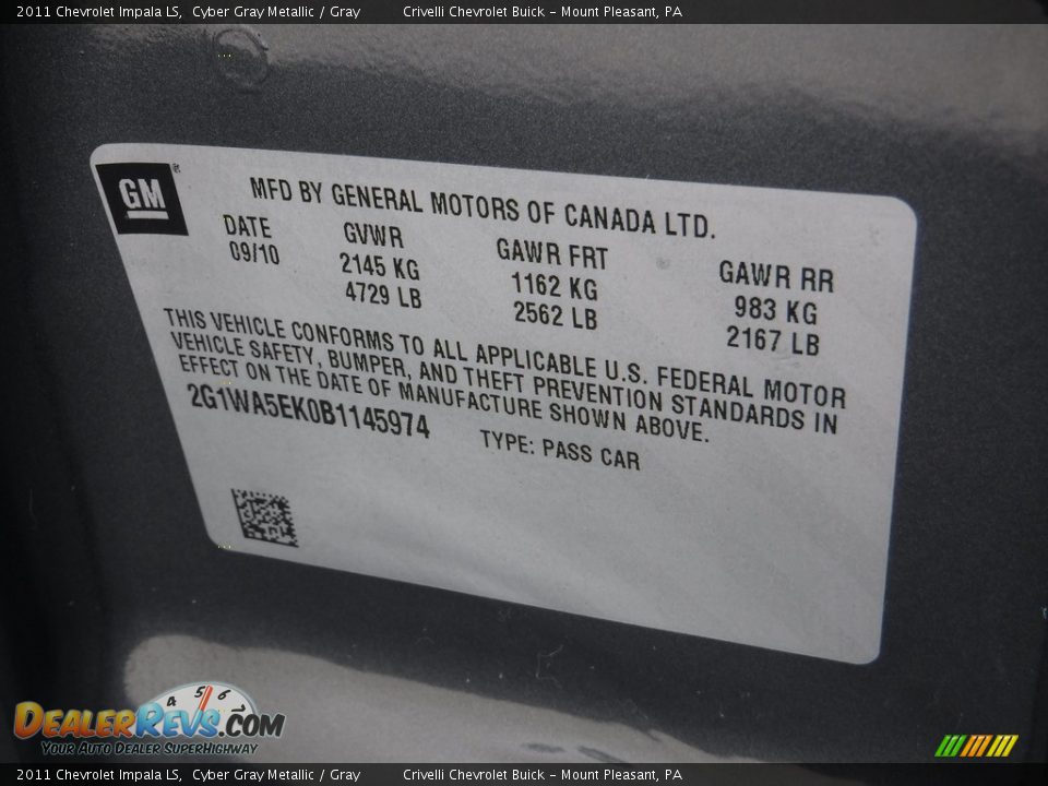 2011 Chevrolet Impala LS Cyber Gray Metallic / Gray Photo #29