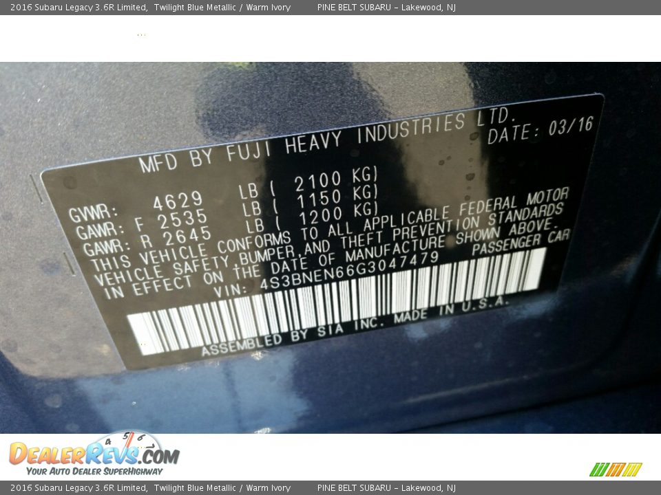 2016 Subaru Legacy 3.6R Limited Twilight Blue Metallic / Warm Ivory Photo #9