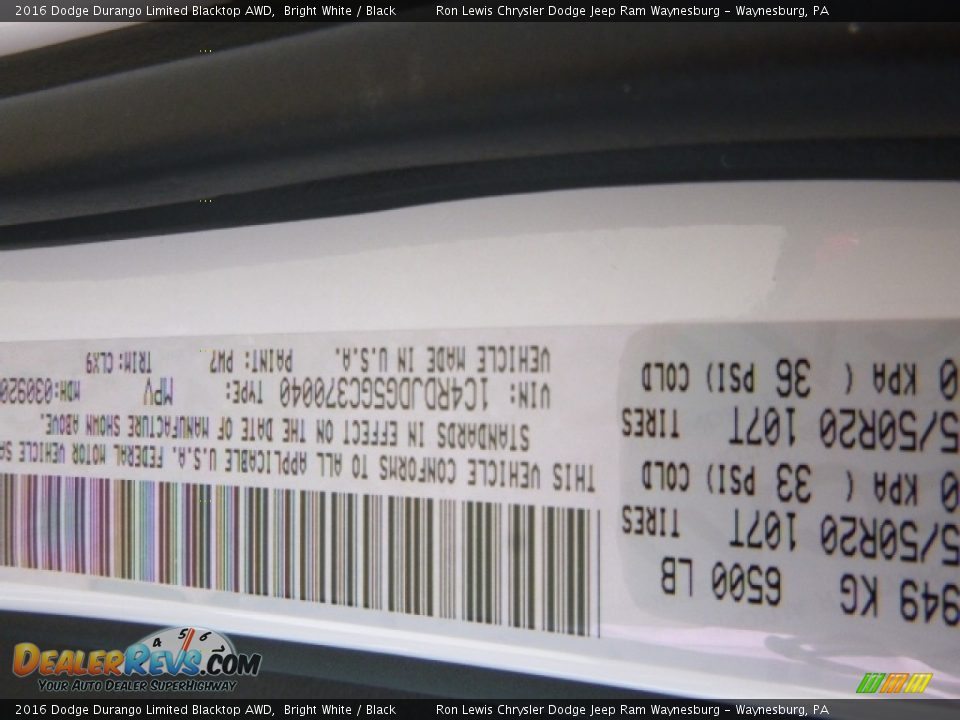 2016 Dodge Durango Limited Blacktop AWD Bright White / Black Photo #15