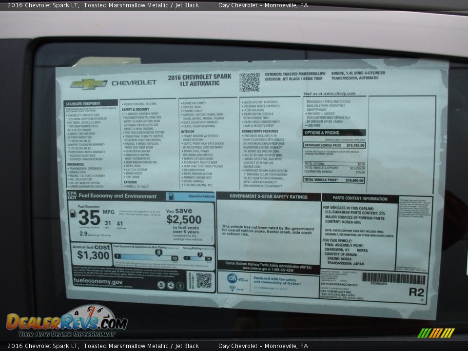 2016 Chevrolet Spark LT Window Sticker Photo #7