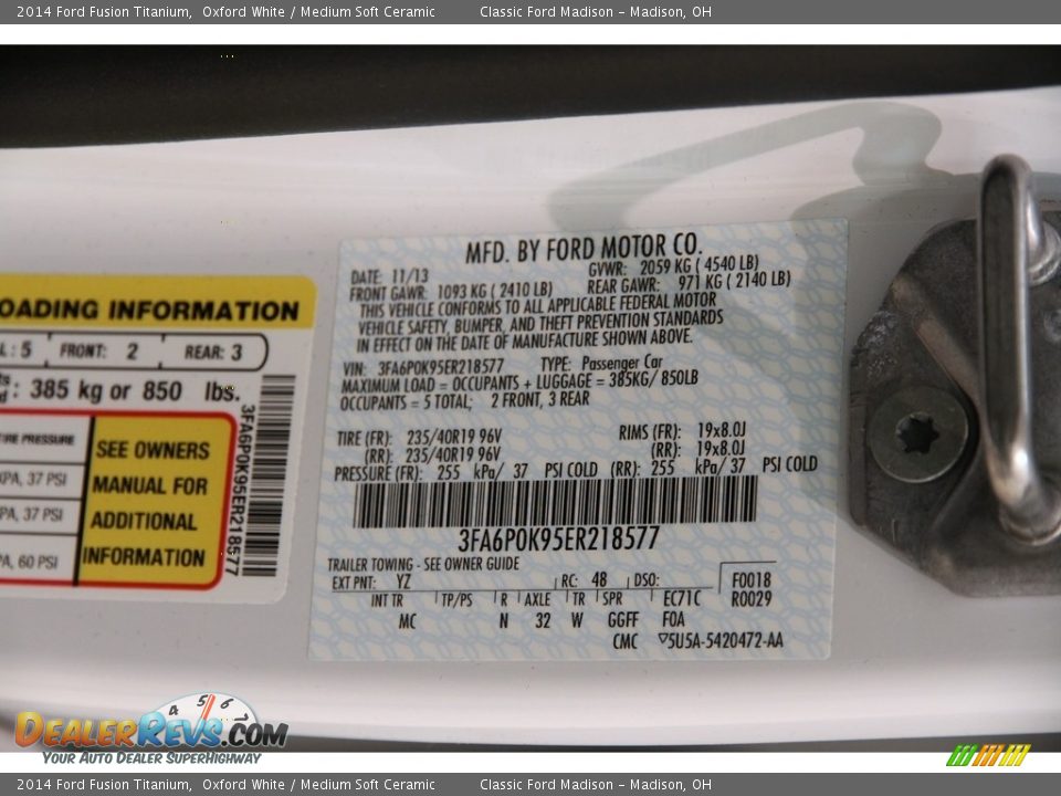 2014 Ford Fusion Titanium Oxford White / Medium Soft Ceramic Photo #20