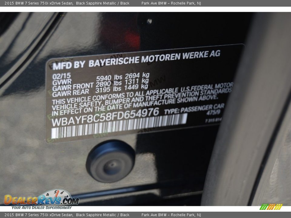 2015 BMW 7 Series 750i xDrive Sedan Black Sapphire Metallic / Black Photo #34
