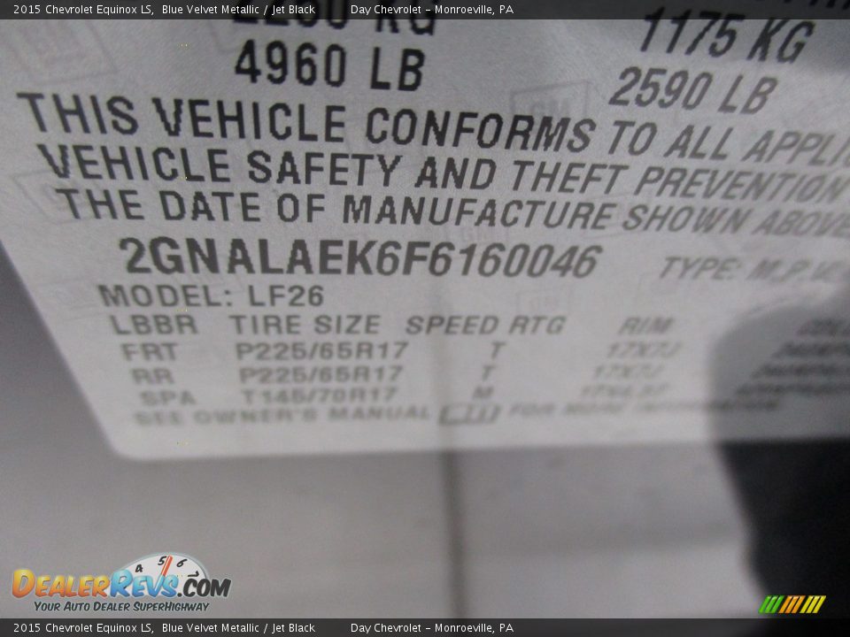 2015 Chevrolet Equinox LS Blue Velvet Metallic / Jet Black Photo #19