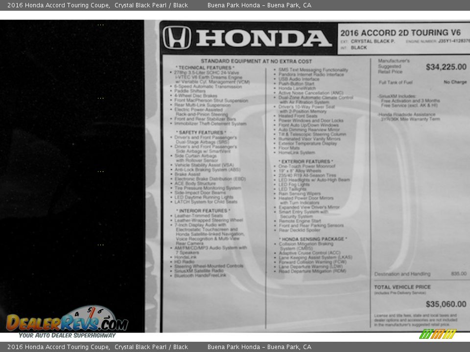 2016 Honda Accord Touring Coupe Crystal Black Pearl / Black Photo #18