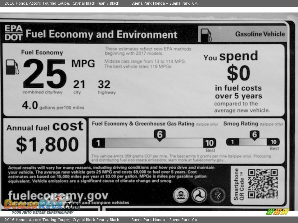 2016 Honda Accord Touring Coupe Crystal Black Pearl / Black Photo #19