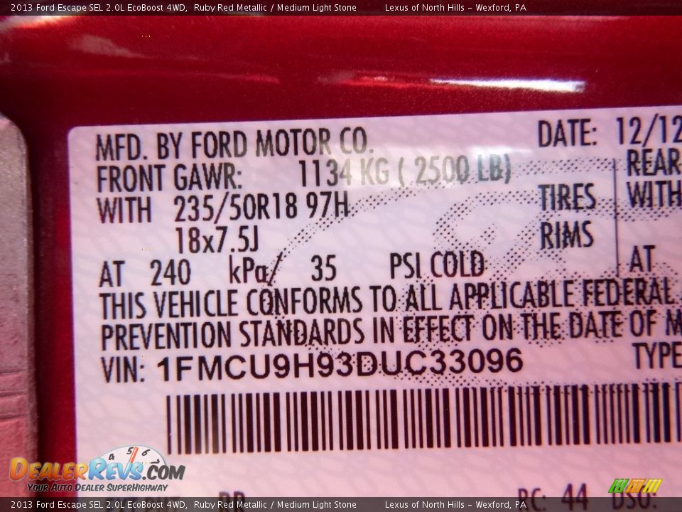 2013 Ford Escape SEL 2.0L EcoBoost 4WD Ruby Red Metallic / Medium Light Stone Photo #12