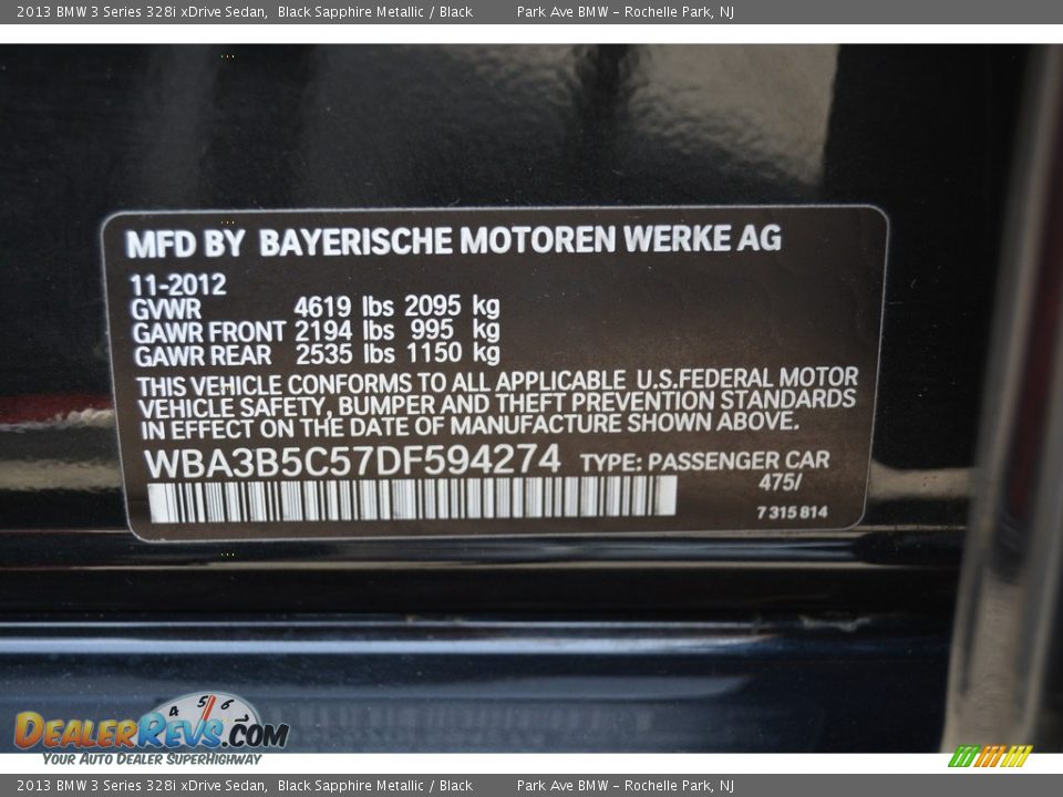 2013 BMW 3 Series 328i xDrive Sedan Black Sapphire Metallic / Black Photo #35