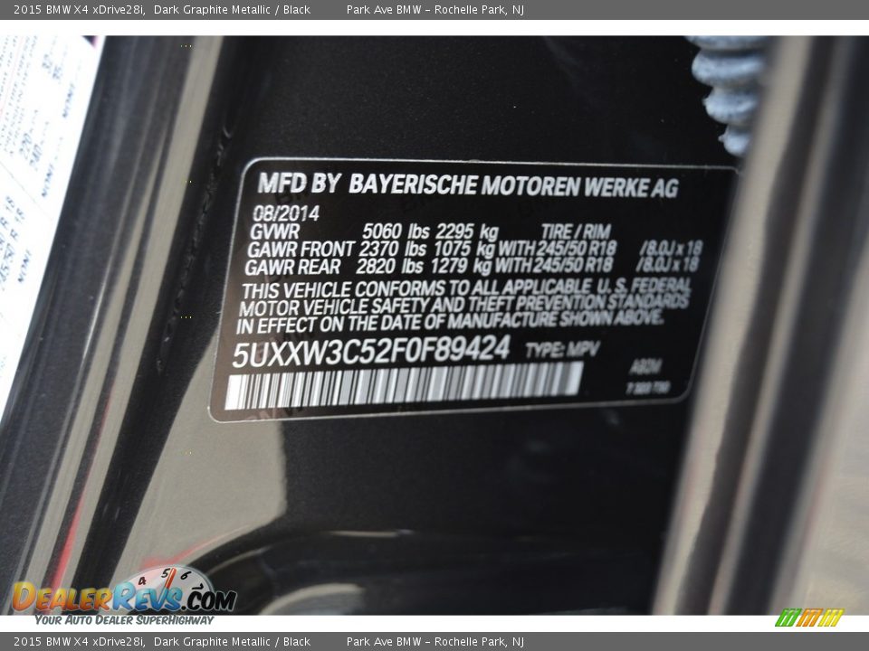 2015 BMW X4 xDrive28i Dark Graphite Metallic / Black Photo #35