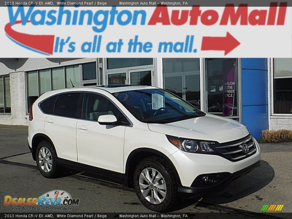 2013 Honda CR-V EX AWD White Diamond Pearl / Beige Photo #1