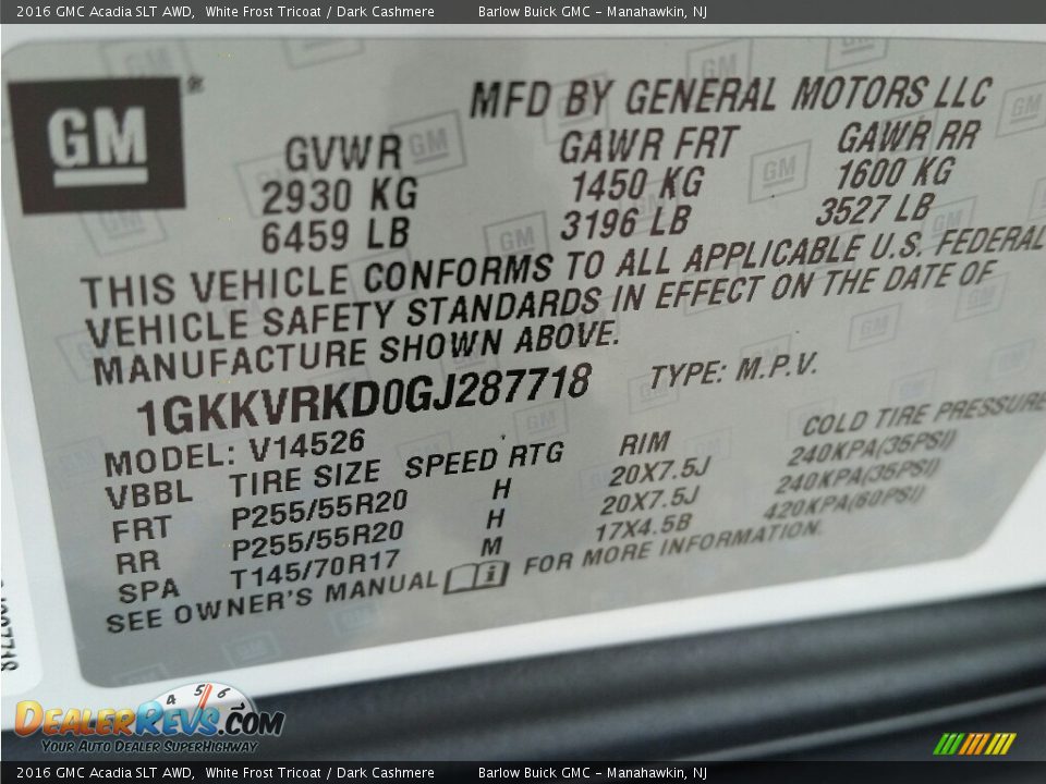 2016 GMC Acadia SLT AWD White Frost Tricoat / Dark Cashmere Photo #10