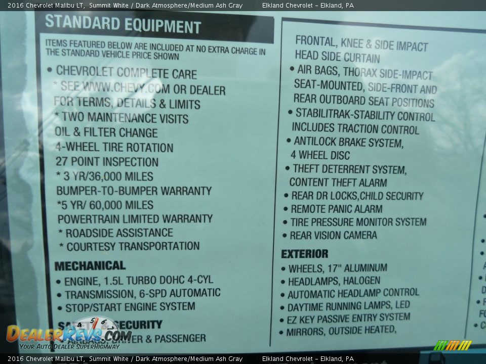 2016 Chevrolet Malibu LT Summit White / Dark Atmosphere/Medium Ash Gray Photo #10