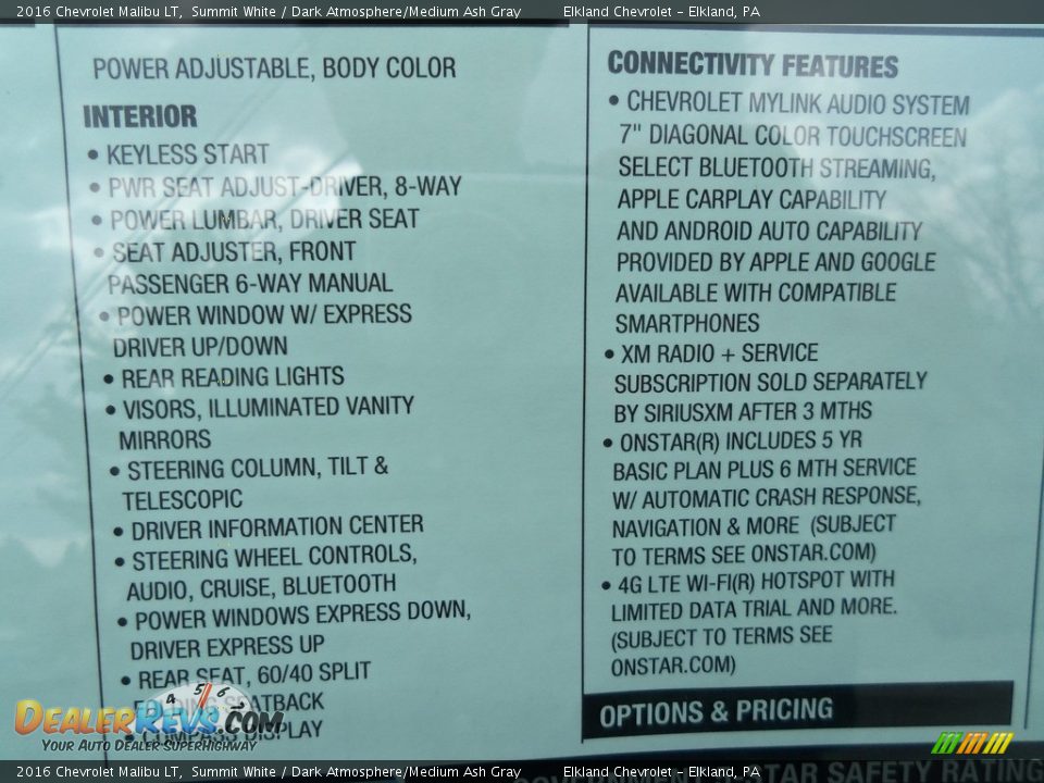 2016 Chevrolet Malibu LT Summit White / Dark Atmosphere/Medium Ash Gray Photo #11