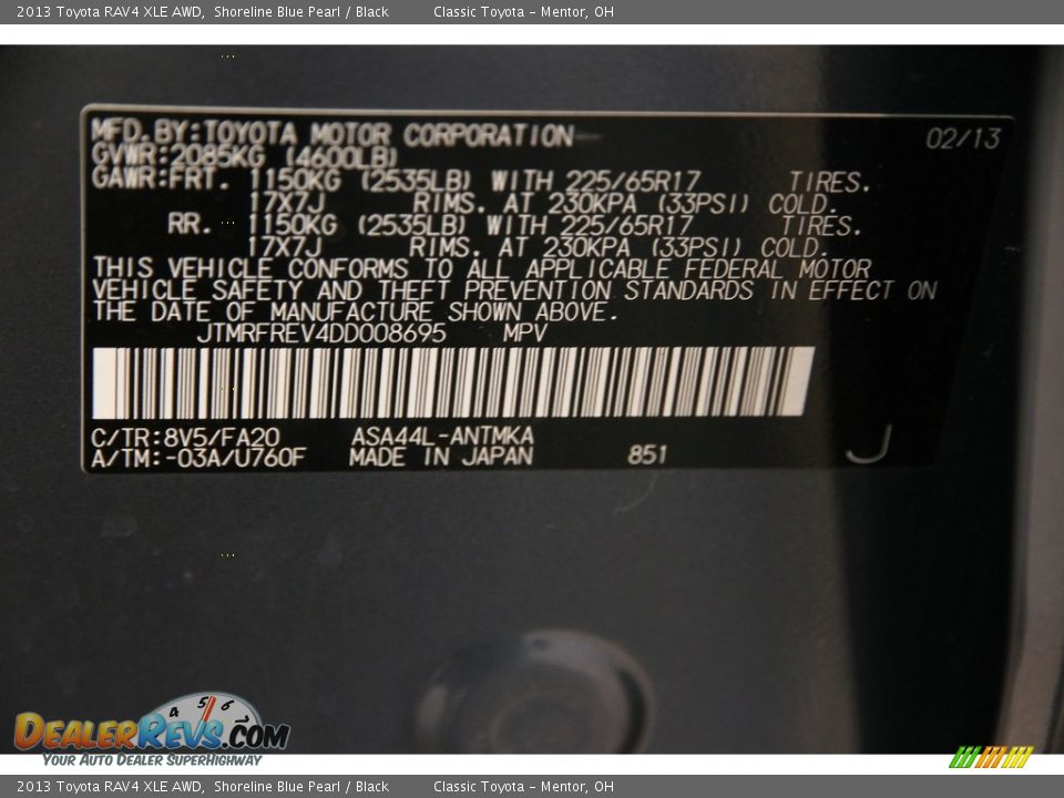2013 Toyota RAV4 XLE AWD Shoreline Blue Pearl / Black Photo #18