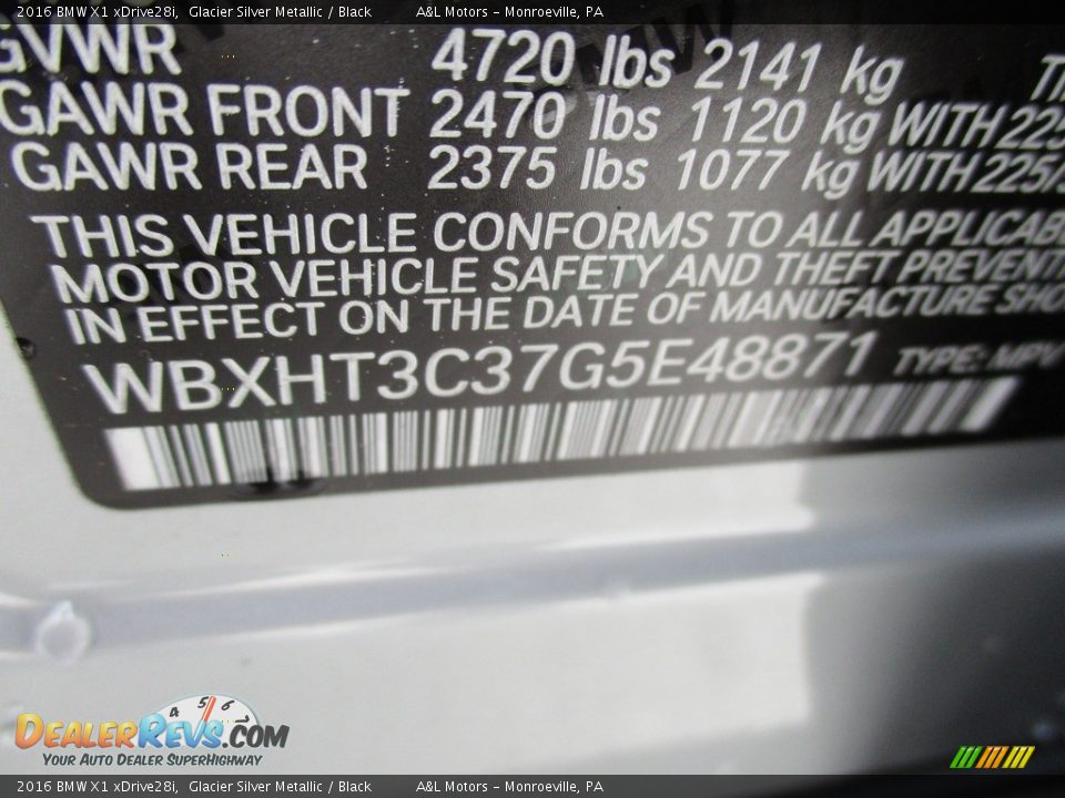 2016 BMW X1 xDrive28i Glacier Silver Metallic / Black Photo #19