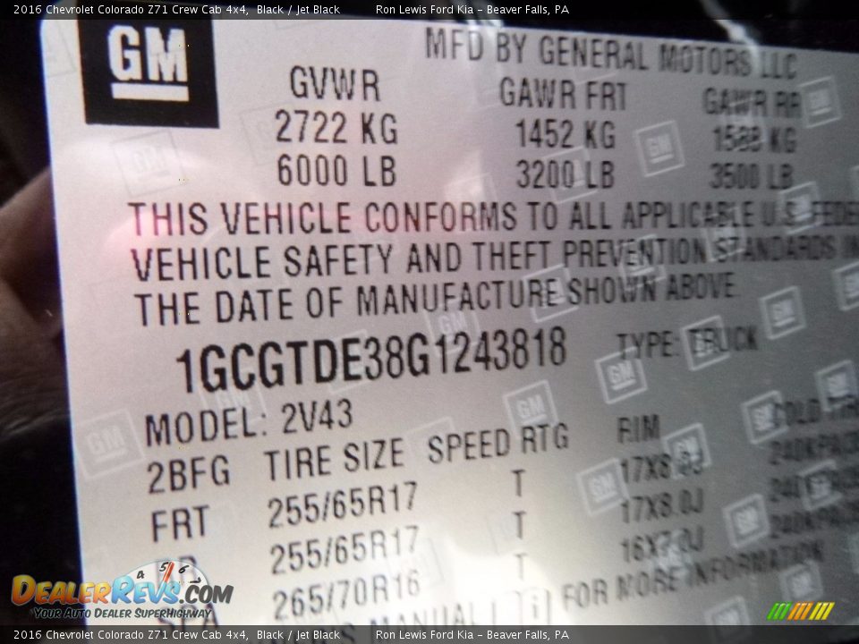 2016 Chevrolet Colorado Z71 Crew Cab 4x4 Black / Jet Black Photo #15