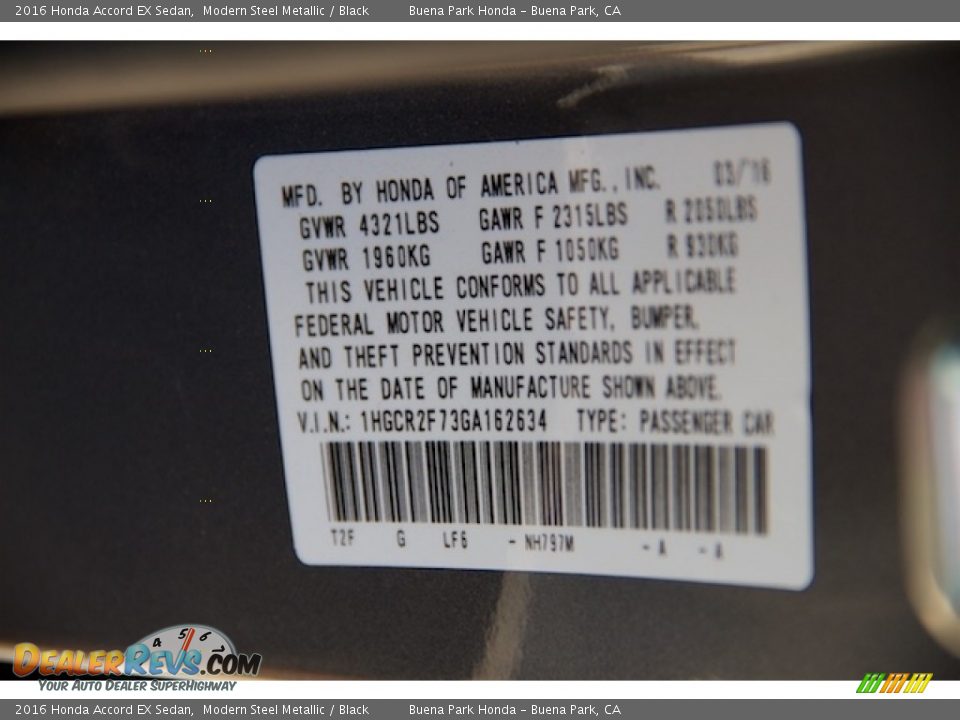 2016 Honda Accord EX Sedan Modern Steel Metallic / Black Photo #19