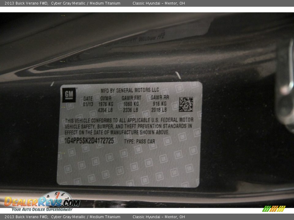 2013 Buick Verano FWD Cyber Gray Metallic / Medium Titanium Photo #15