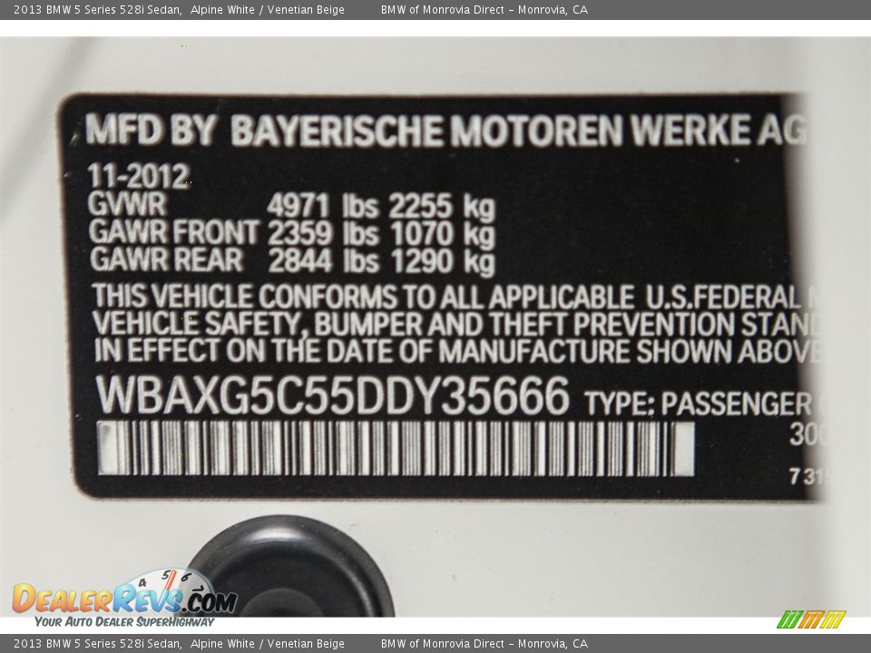 2013 BMW 5 Series 528i Sedan Alpine White / Venetian Beige Photo #21
