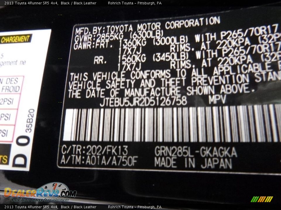2013 Toyota 4Runner SR5 4x4 Black / Black Leather Photo #25