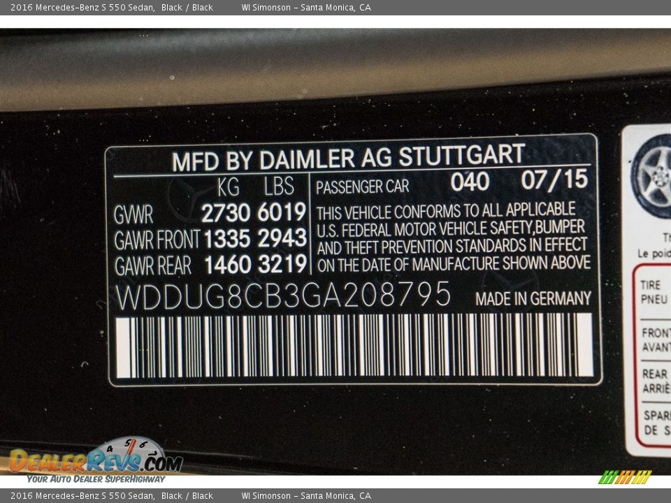2016 Mercedes-Benz S 550 Sedan Black / Black Photo #6