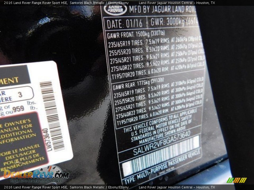 2016 Land Rover Range Rover Sport HSE Santorini Black Metallic / Ebony/Ebony Photo #21