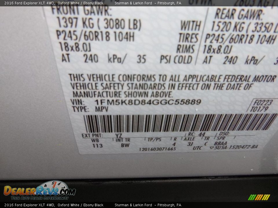 2016 Ford Explorer XLT 4WD Oxford White / Ebony Black Photo #10