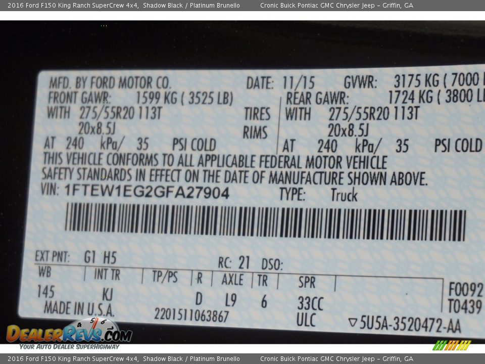 2016 Ford F150 King Ranch SuperCrew 4x4 Shadow Black / Platinum Brunello Photo #23