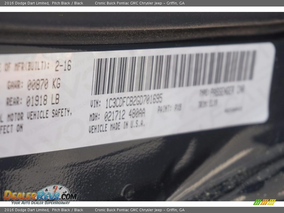 2016 Dodge Dart Limited Pitch Black / Black Photo #18