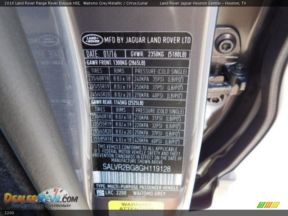 Land Rover Color Code 2200 Waitomo Grey Metalllic