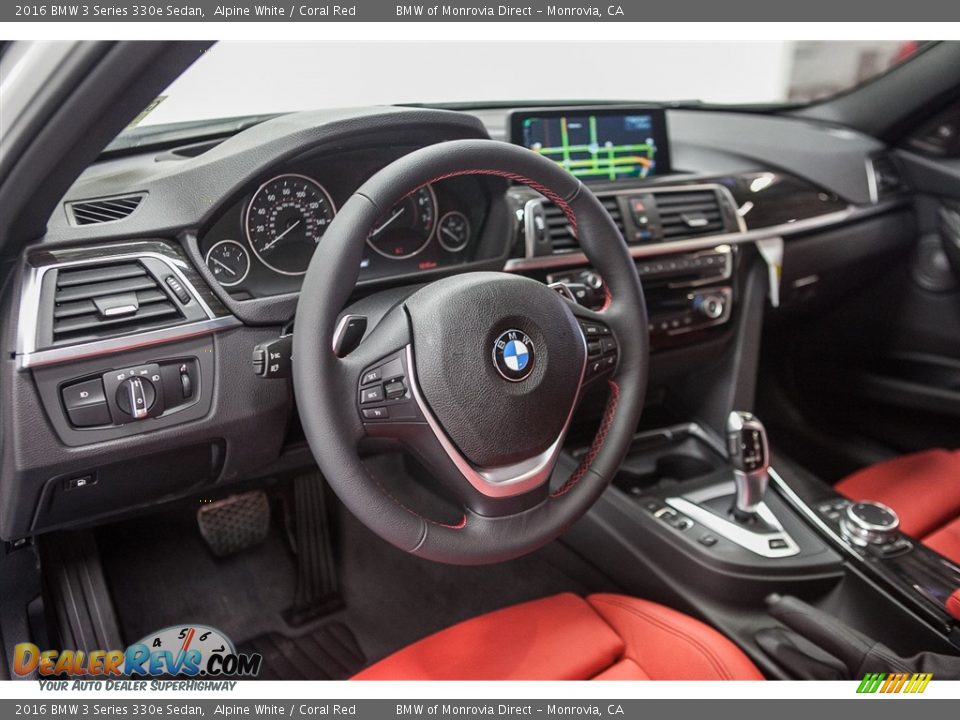 Coral Red Interior - 2016 BMW 3 Series 330e Sedan Photo #6