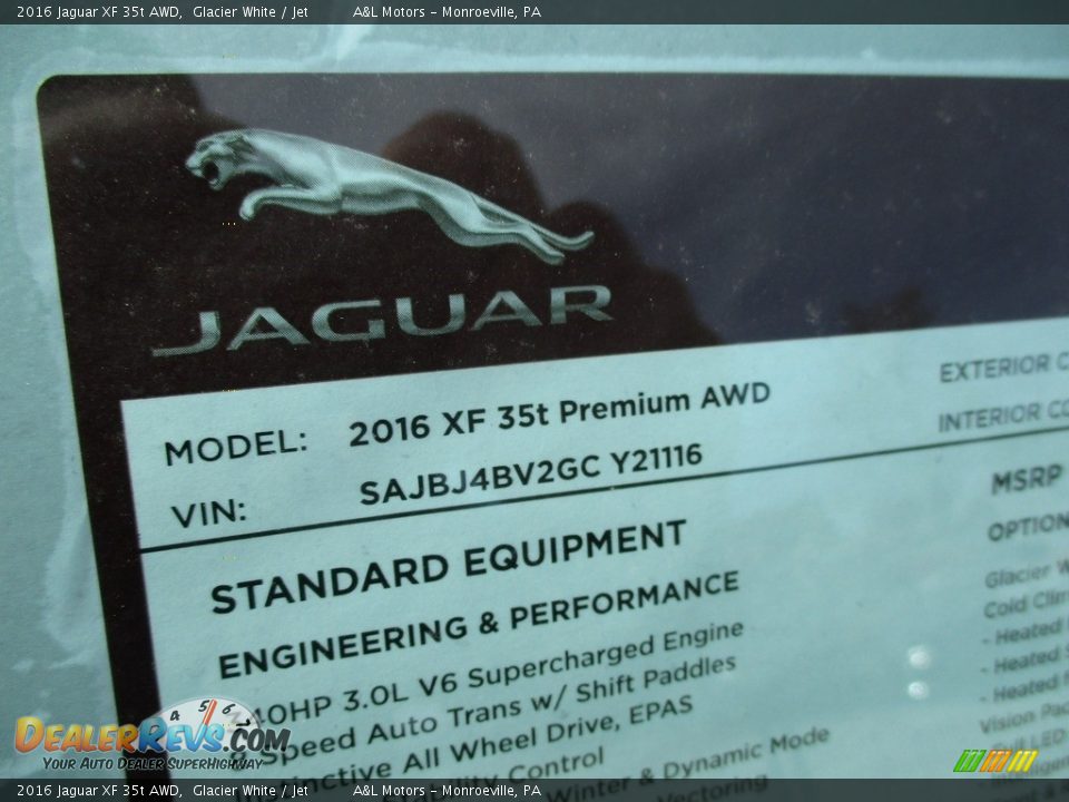 2016 Jaguar XF 35t AWD Glacier White / Jet Photo #19