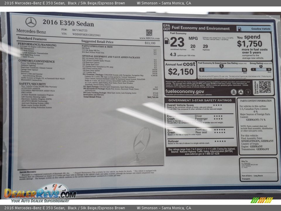 2016 Mercedes-Benz E 350 Sedan Black / Silk Beige/Espresso Brown Photo #11