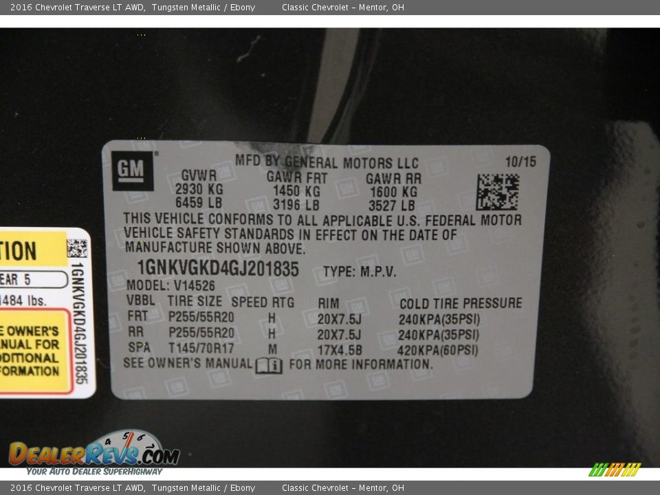 2016 Chevrolet Traverse LT AWD Tungsten Metallic / Ebony Photo #18