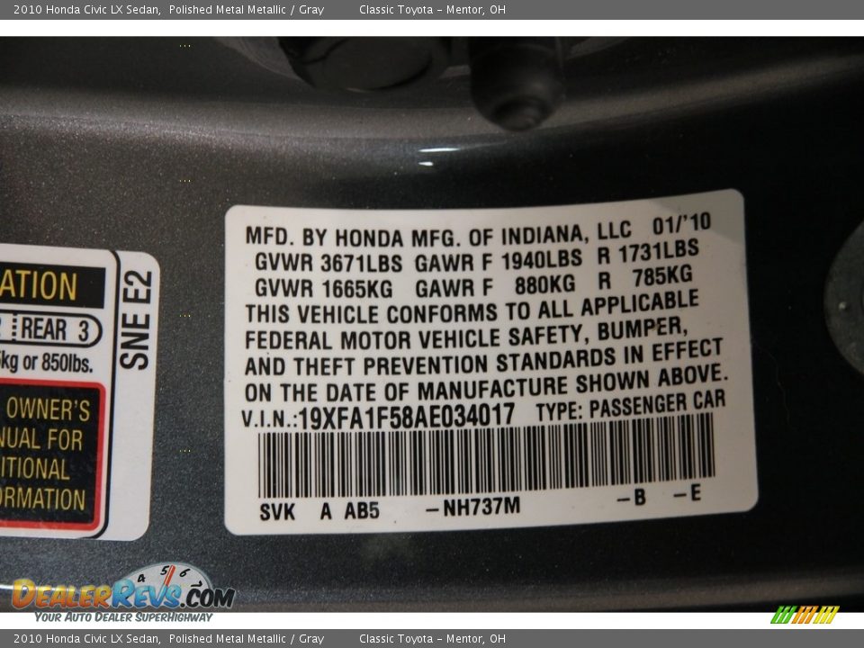 2010 Honda Civic LX Sedan Polished Metal Metallic / Gray Photo #16