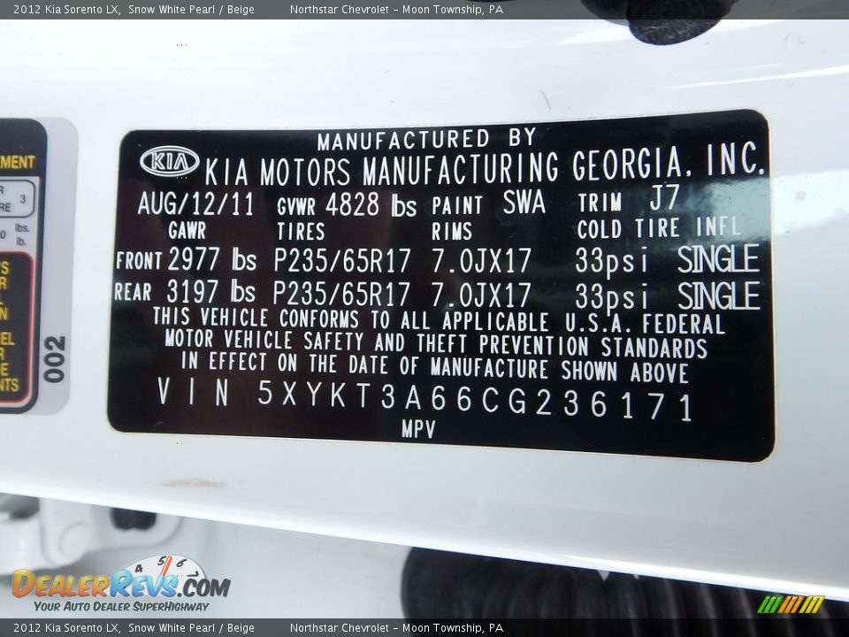 2012 Kia Sorento LX Snow White Pearl / Beige Photo #28
