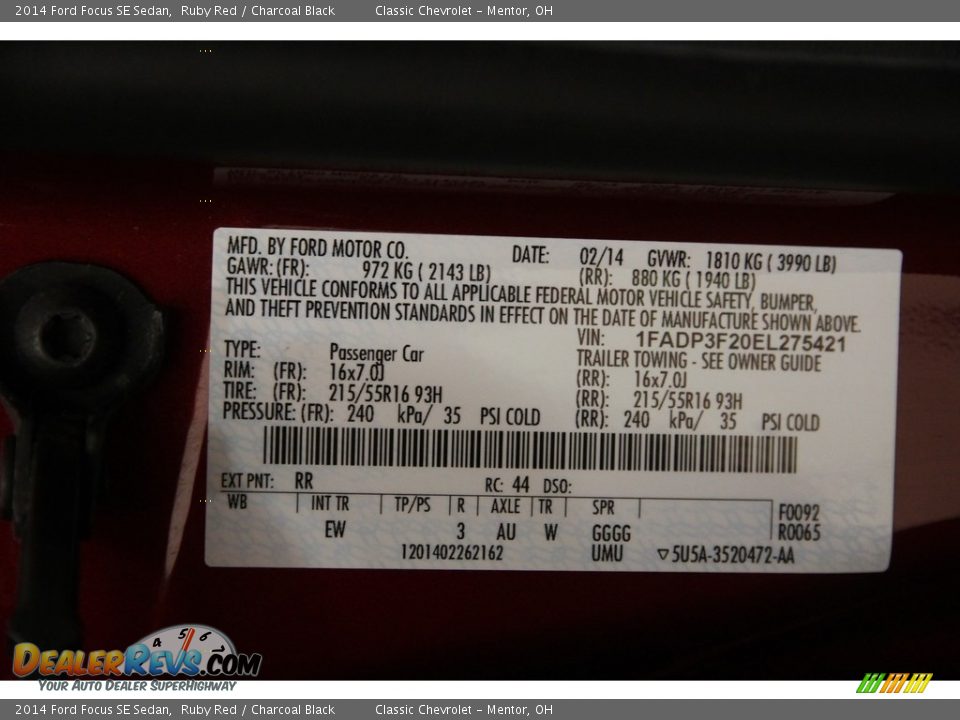 2014 Ford Focus SE Sedan Ruby Red / Charcoal Black Photo #16