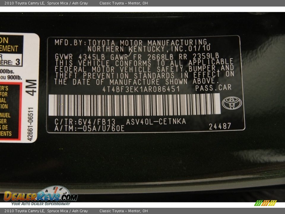 2010 Toyota Camry LE Spruce Mica / Ash Gray Photo #16