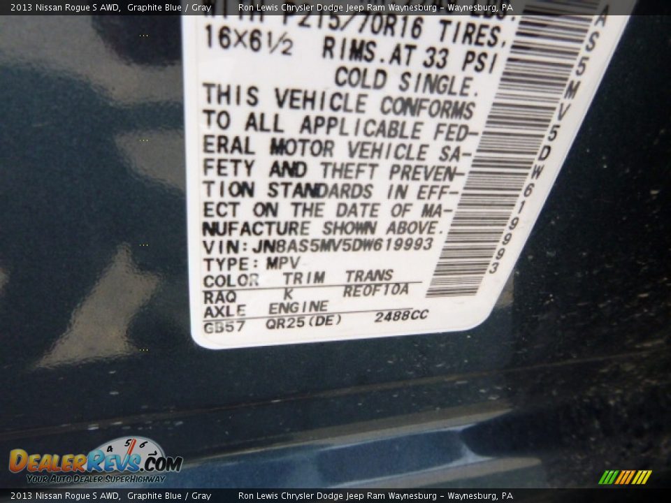 2013 Nissan Rogue S AWD Graphite Blue / Gray Photo #15