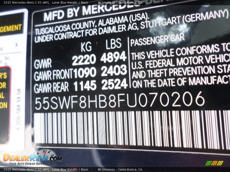 2015 Mercedes-Benz C 63 AMG Lunar Blue Metallic / Black Photo #28
