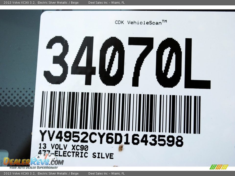 2013 Volvo XC90 3.2 Electric Silver Metallic / Beige Photo #20