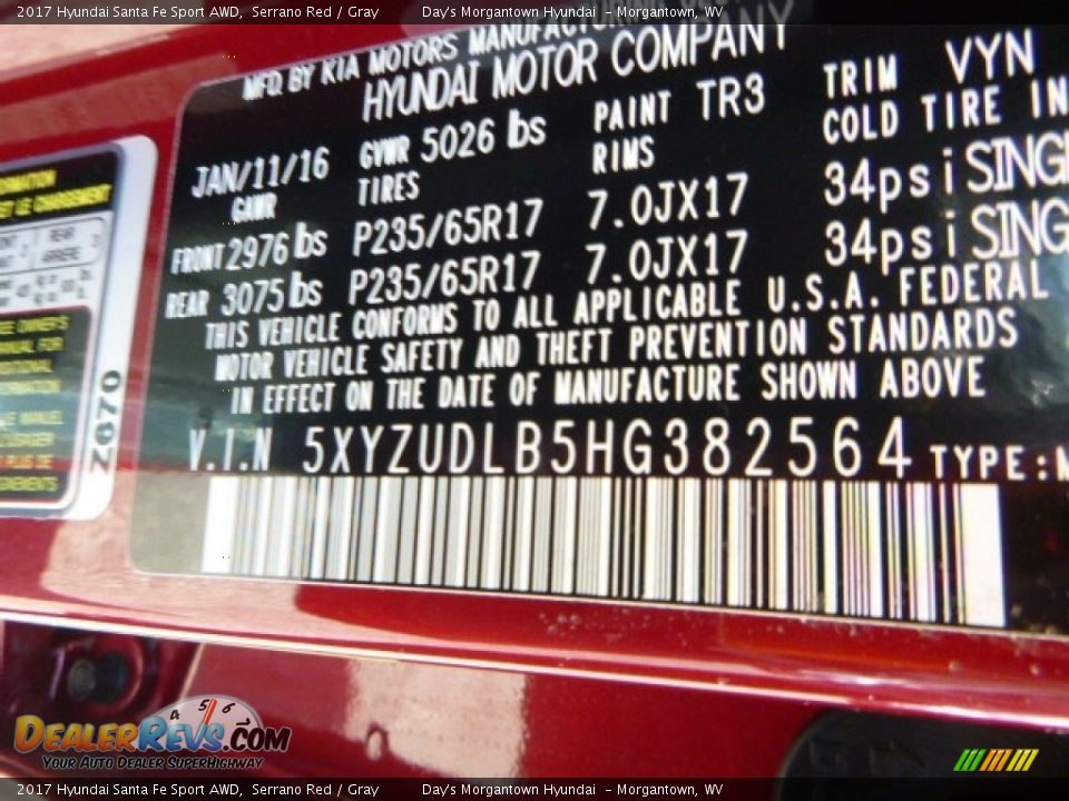 2017 Hyundai Santa Fe Sport AWD Serrano Red / Gray Photo #15