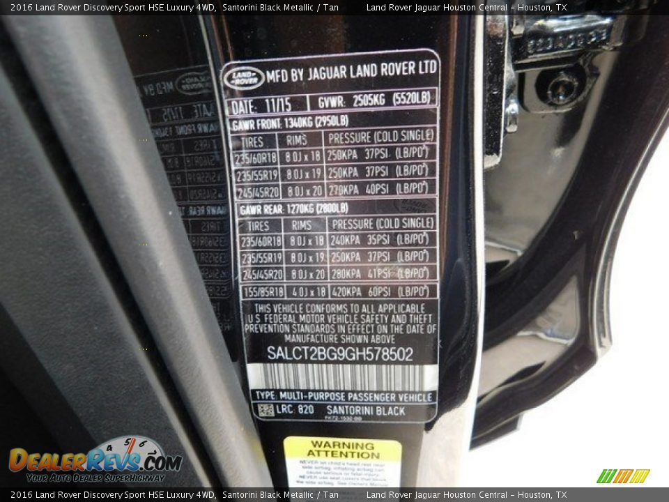 2016 Land Rover Discovery Sport HSE Luxury 4WD Santorini Black Metallic / Tan Photo #21