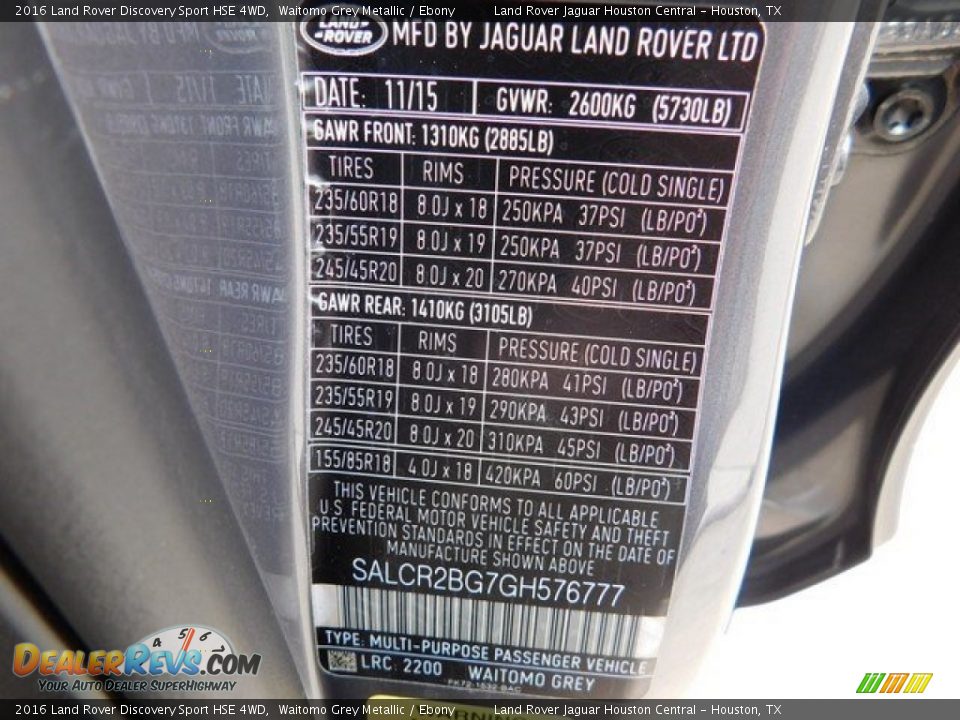 2016 Land Rover Discovery Sport HSE 4WD Waitomo Grey Metallic / Ebony Photo #19
