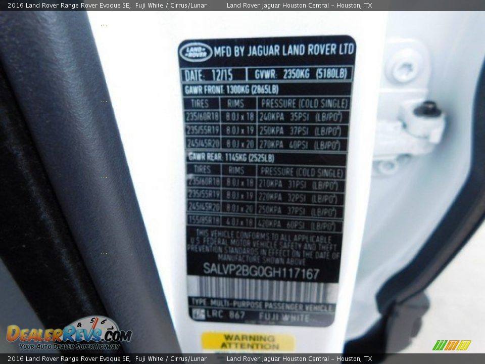 2016 Land Rover Range Rover Evoque SE Fuji White / Cirrus/Lunar Photo #21